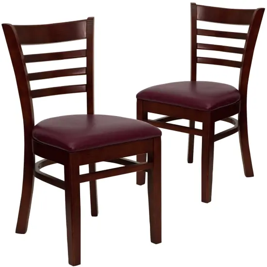 Emma and Oliver 2 Pack Ladder Back Wooden Restaurant Chair BurgundyVinyl/Cherry {6}
