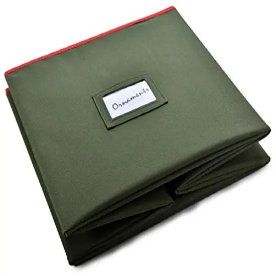 Christmas Ornament Storage - Stores up to 64 Holiday Ornaments, Adjustable Dividers, Covered Top, Two Handles. Attractive Storage Box Keeps Holiday Decorations Clean and Dry for Next Season. (Green) {4}