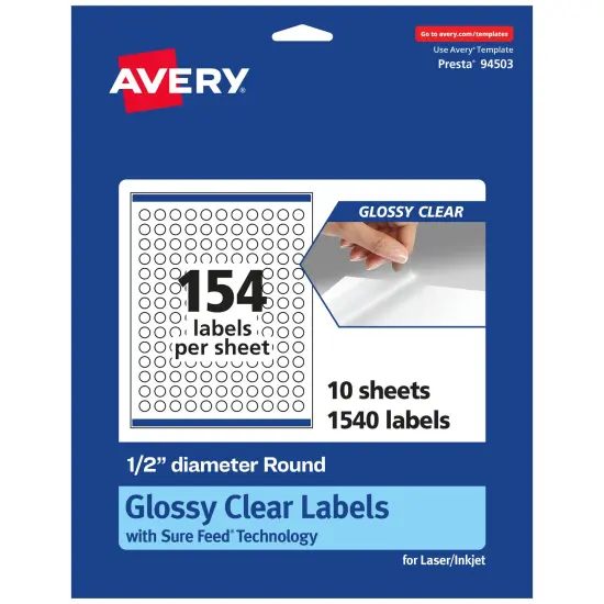 Avery Glossy Clear Round Labels with Sure Feed, .5" diameter {1}