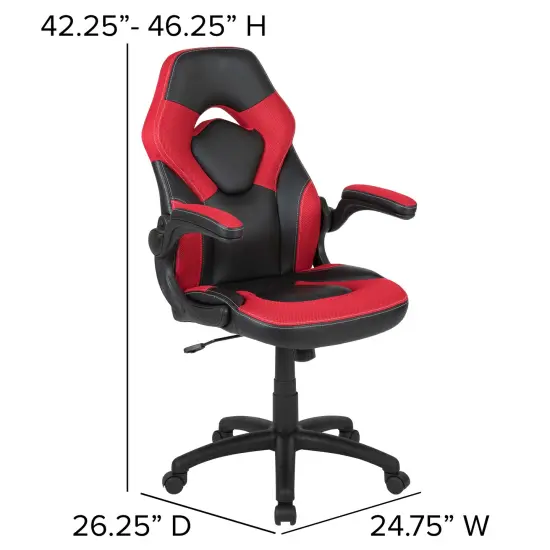 Emma and Oliver Gaming Desk and Racing Chair Set with Cup Holder and Headphone Hook Red {5}
