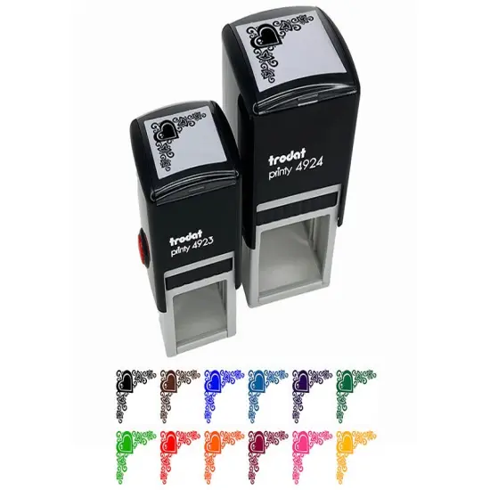 Heart Love Floral Corner Self-Inking Rubber Stamp Ink Stamper Black {1}