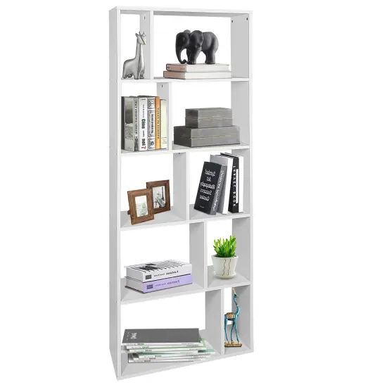 Costway 5-tier Wood Bookcase 66'' Tall Open Storage shelf Display Rack w/10 Compartments {1}
