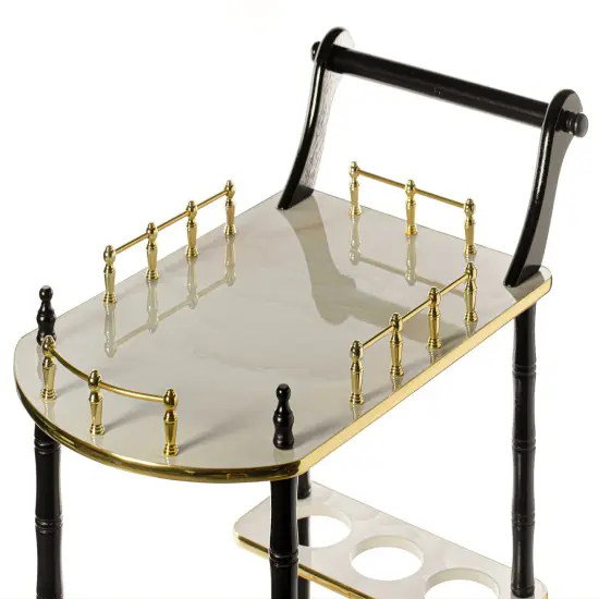 Serving Bar Cart Tea Trolley, 2 Tier Shelves on Rolling Wheels, Mobile Liquor Bar for Wine Beverage Drink Dinner Party, Utility Kitchen Storage Island Coffee Cabinet for Dining Living Room, Wood White {4}