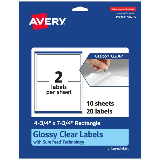Avery Glossy Clear Rectangle Labels with Sure Feed, 4.75" x 7.75" {7}