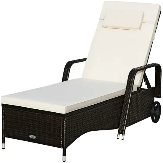 Costway Outdoor Chaise Lounge Chair Recliner Cushioned Patio Furniture Adjustable Wheels Brown {2}