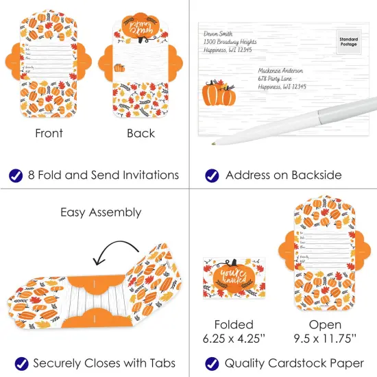 Big Dot of Happiness Fall Pumpkin - Fill-In Cards - Halloween or Thanksgiving Party Fold and Send Invitations - Set of 8 {4}