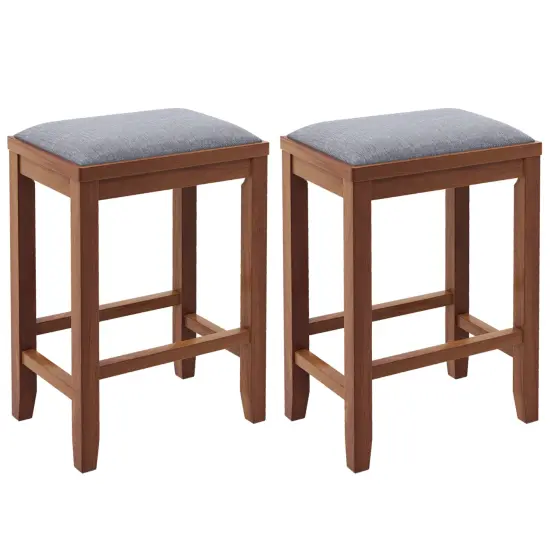 Costway Set of 2 Upholstered Bar Stools Wooden Counter Height Dining Chairs Brown {7}