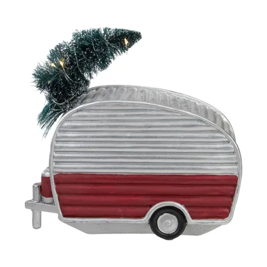 Northlight LED Lighted Camper with Pine Bough Christmas Decoration - 8.5" Silver {4}