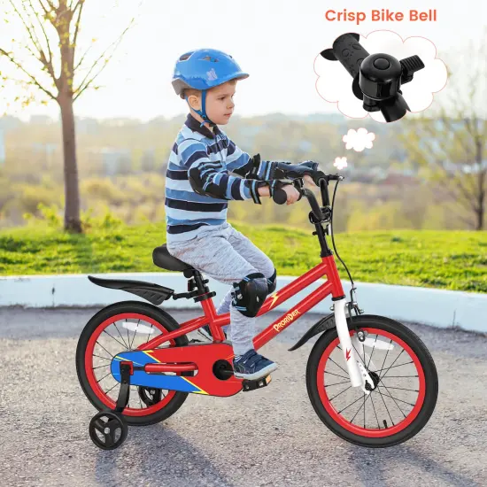 16 Inch Kid's Bike with Removable Training Wheels Red {4}