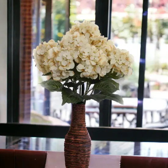 6-Pack: UV Resistant Beige Hydrangea Bush with 7 Lifelike Silk Flowers & Leaves - Perfect for Indoor & Outdoor Decor, Floral Arrangements & Home Accents - Floral Home by Artificial Flowers {2}