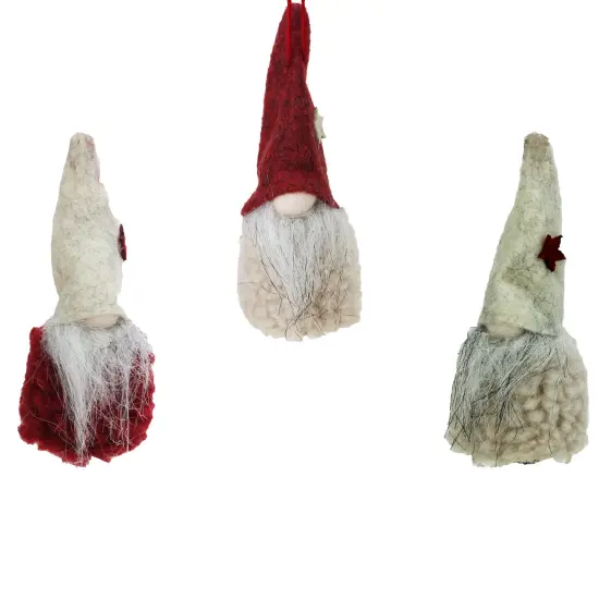 Northlight Plush Gnome Hanging Christmas Ornaments - 3.75" - Red and Beige - Set of 3 {1}
