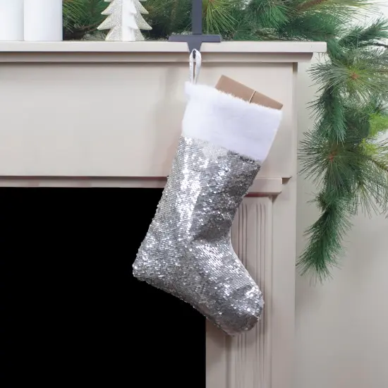Northlight 19" White and Silver Sequin Christmas Stocking With White Faux Fur Cuff {3}