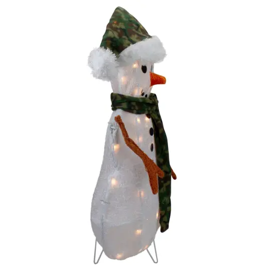Northlight 24" Lighted White and Green Chenille Snowman Outdoor Christmas Decoration {5}