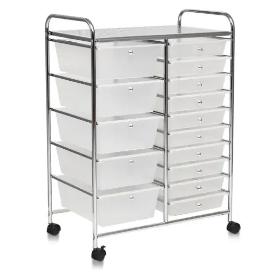 15-Drawers Multi-Use Rolling Storage Organizer Cart with Chrome Finish Steel Frame Perfect for Any Room Transparent {1}