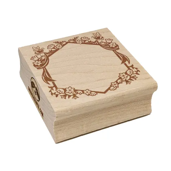 Cute Floral Bee Hexagon Frame with Flowers Square Rubber Stamp for Stamping Crafting {7}
