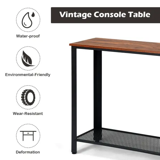 Metal Frame Wood Console Sofa Table with Storage Shelf Black {3}
