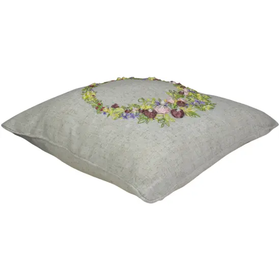 C&F Home 16" Square Beige Floral Wreath Throw Pillow {5}