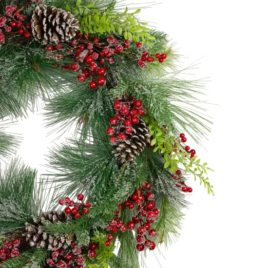 Northlight Iced Red Berries and Mixed Pine Artificial Christmas Wreath - 32 inch, Unllit Green {4}