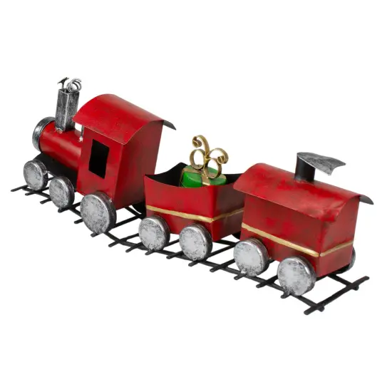 Northlight Triple Car Metal Train Christmas Decoration - 15" - Red and Silver {4}