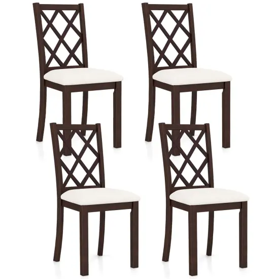 Costway Set of 2/4 Dining Chairs Wood Kitchen Side Chair with Inclined Backrest Cherry Brown {8}