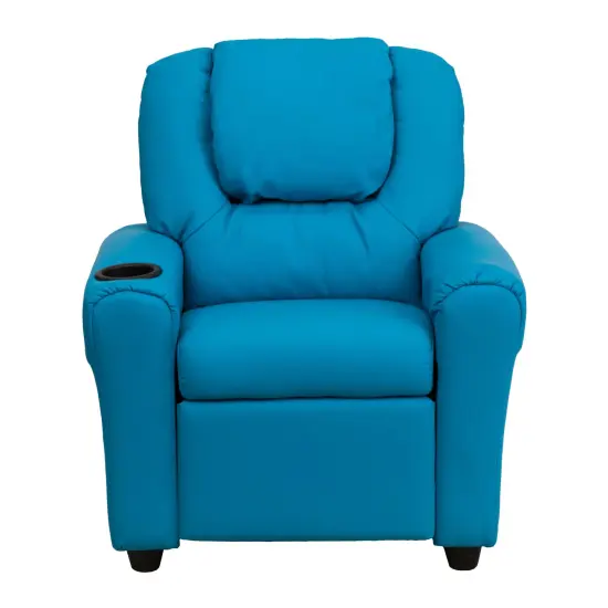 Emma and Oliver Contemporary Kids Recliner with Cup Holder and Headrest Turquoise Vinyl {2}