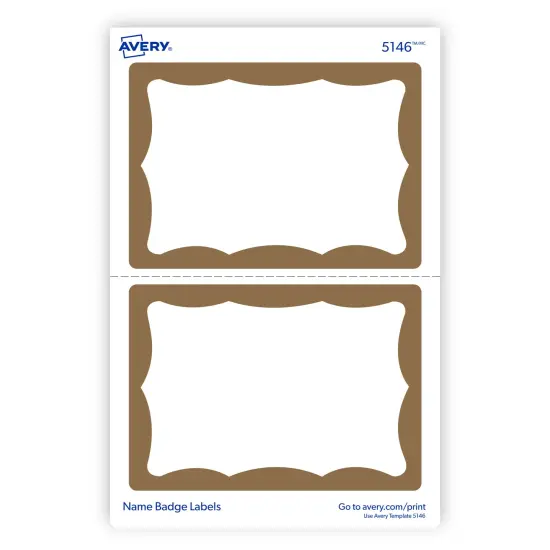 Avery Name Tags, Print or Write, Gold Border, 100 Adhesive Tags Per Pack, 4 Packs, 400 Total (05146) {2}