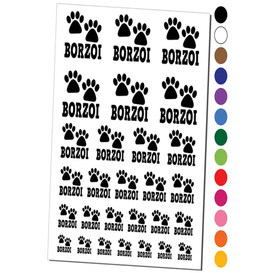 Borzoi Dog Paw Prints Fun Text Temporary Tattoo Water Resistant Fake Body Art Set Collection Red {1}