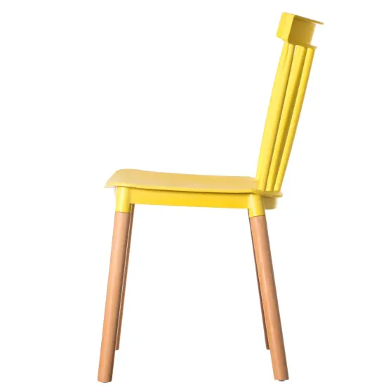 Modern Plastic Dining Chair Windsor Design with Beech Wood Legs Single White {10}