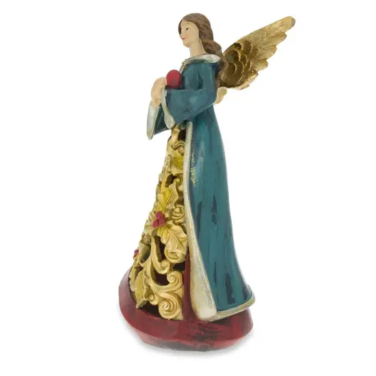 Guardian Angel Holding a Red Heart LED Lights Figurine 11.5 Inches {5}