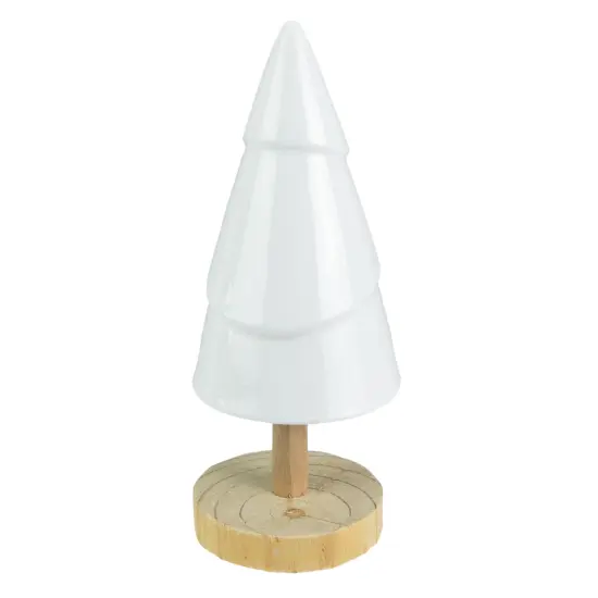 Northlight Ceramic Tree with Wood Base Christmas Decoration - 10.5" - White {1}