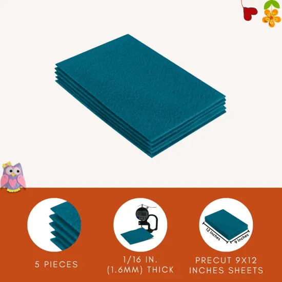 FabricLA Acrylic Felt Sheets for Crafts - Precut 9" X 12" Inches (20 cm X 30 cm) Felt Squares - Use Felt Fabric Craft Sheets for DIY, Costume, and Decoration | Turquoise - 5 Pieces {6}