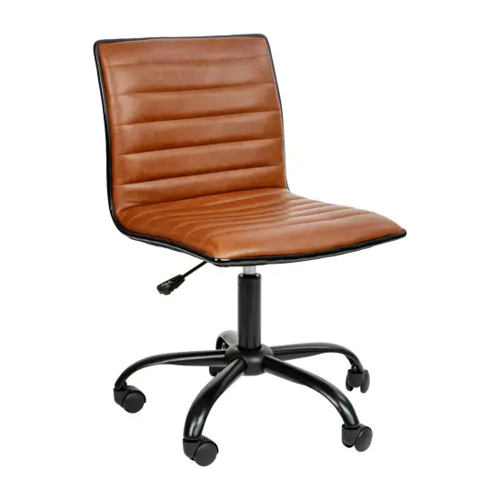 Merrick Lane Amelie Home Office Chair Ergonomic Executive Ribbed Low Back Armless Computer Desk Chair - Base, Frame & Border BrownVinyl/Black {1}
