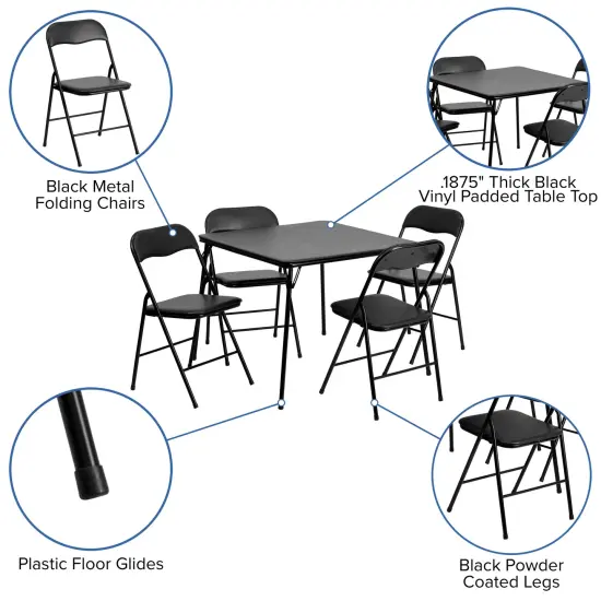 Emma and Oliver 5 Piece Folding Card Table and Chair Set Black {2}