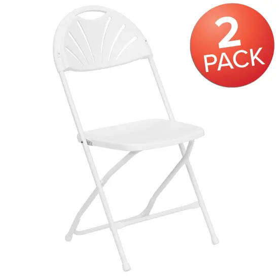 Emma and Oliver 2 Pack Wedding Party Event Fan Back Plastic Folding Chair Home Office Black {10}