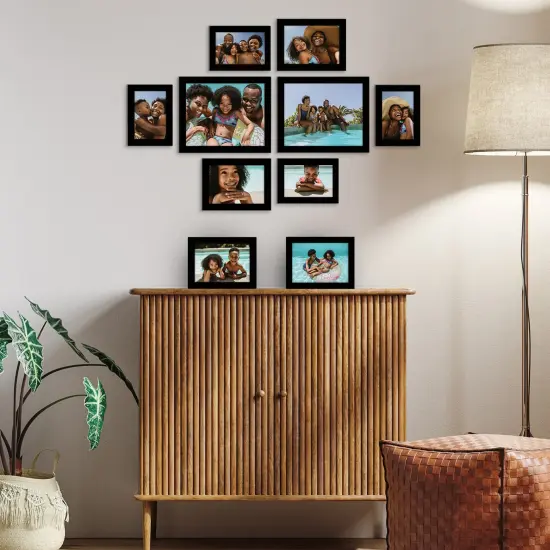 Americanflat Gallery Wall Picture Frames - Set of 10 - 8x10 (2), 5x7 (4), 4x6 (4) - Picture Frame Set - Shatter Resistant Glass - Adjustable Hanging Hardware - Easel for Table Display Black {6}