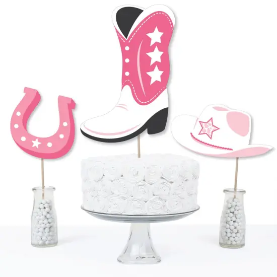 Big Dot of Happiness Rodeo Cowgirl - Pink Western Party Centerpiece Sticks - Table Toppers - Set of 15 {6}