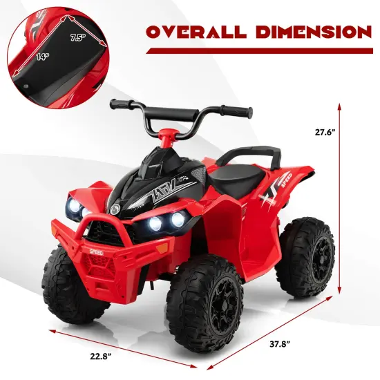 Kids Ride On ATV with Rechargeable Battery, Music and Anti-Slip Wheels Red {4}