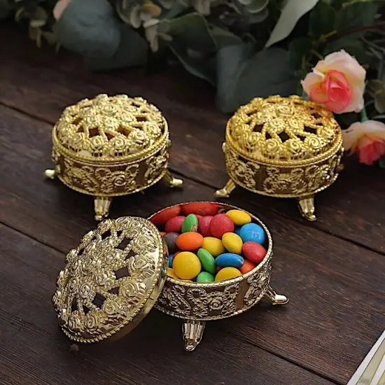 GOLD 12 Metallic 2.5" Mini Round Gift Boxes Vintage FAVOR HOLDERS {4}