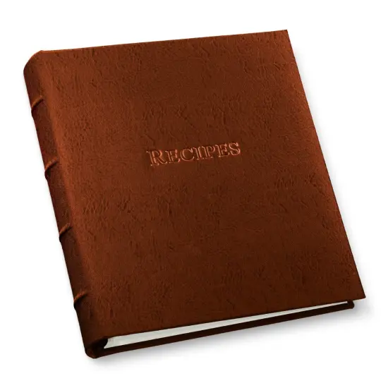 Gallery Leather Recipe book to write your own recipes - 3 Ring Recipe Binder With Protective Plastic Sleeves, Blank Cards, 25 Pocket Pages and Ivory Cards, Refillable - 9.25 x 8 " Frprt Met Copper {2}