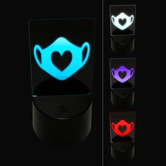 Caring Surgical Face Mask Heart 3D Illusion LED Night Light Sign Nightstand Desk Lamp {1}