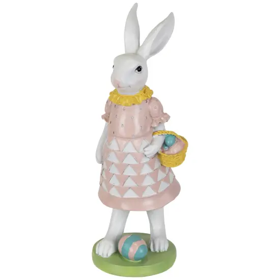 Northlight Girl Bunny with Easter Basket Outdoor Garden Statue - 12" Pink {1}