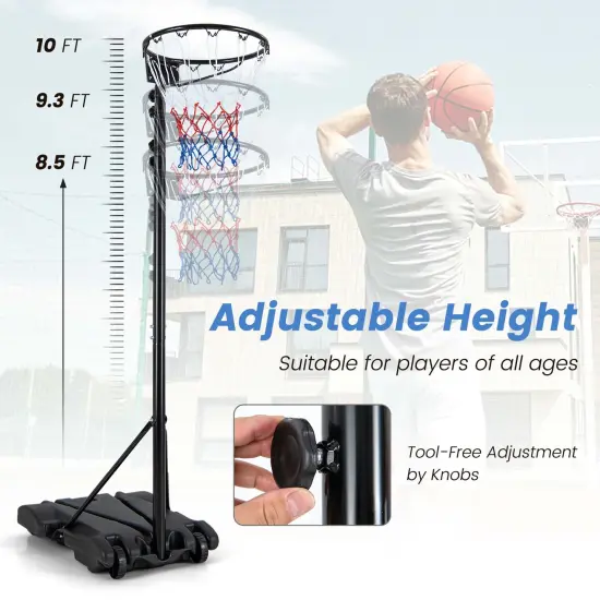 Costway 8.5-10FT Adjustable Basketball Hoop Goal with Fillable Base Wheel Shooting Practice {6}