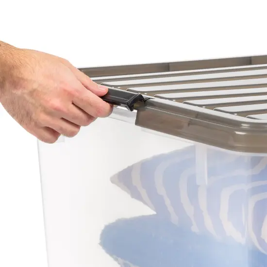 IRIS USA 3 Pack 144qt Large Clear View Plastic Storage Bin with Lid and Secure Latching Buckles {5}