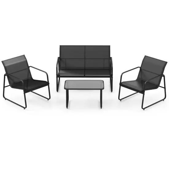 Costway 4 Pieces Patio Furniture Set Outdoor Tempered Glass Coffee Table Chair Loveseat {3}