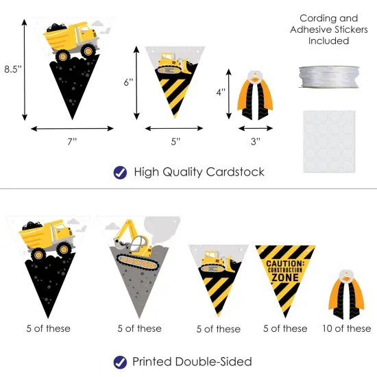 Big Dot of Happiness Dig It - Construction Party Zone - DIY Baby Shower or Birthday Party Pennant Garland Decoration - Triangle Banner - 30 Pieces {4}