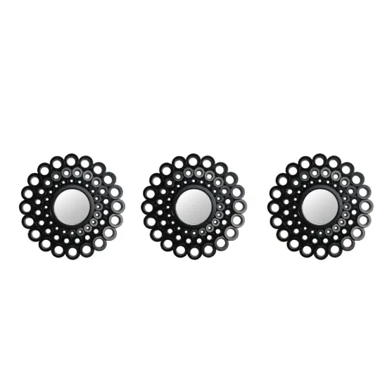 Northlight Set of 3 Round Black Cascading Angular Orbs Mirrors 9.5" {1}