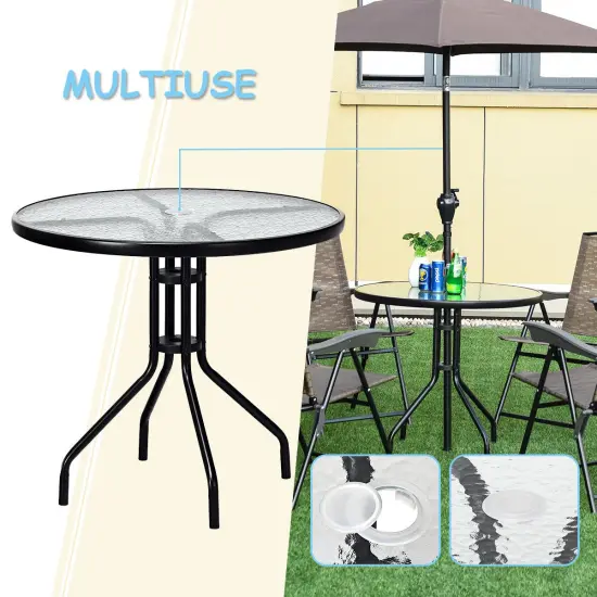 Costway 32''Outdoor Patio Round Table Tempered Glass Top {5}