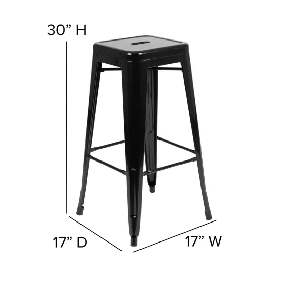 Emma and Oliver Cory Set of Four Backless Metal Stools with All-Weather Poly Resin Seats for Indoor Use Only Black/Black {5}