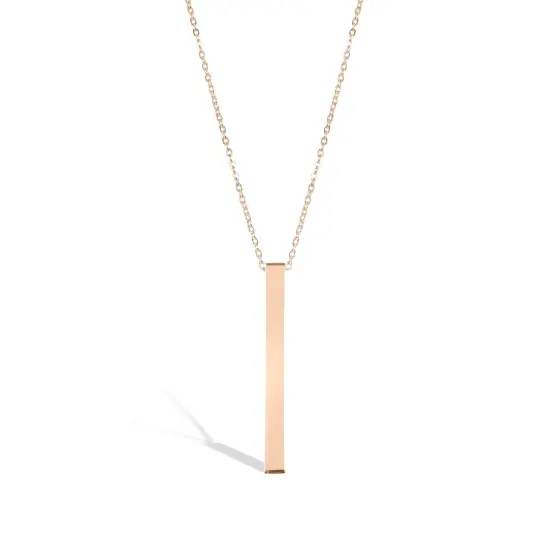 Square 4 Sided Vertical Bar Polished Stainless Steel Necklace Gold {5}