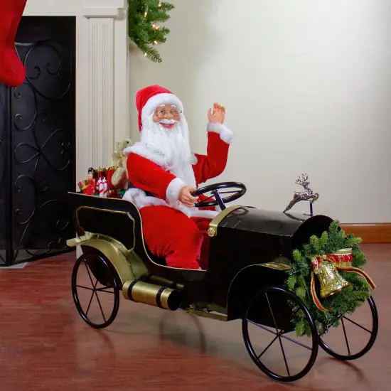 Northlight 33" Santa Delivering Presents in a Black and Gold Vintage Car Christmas Decoration {3}
